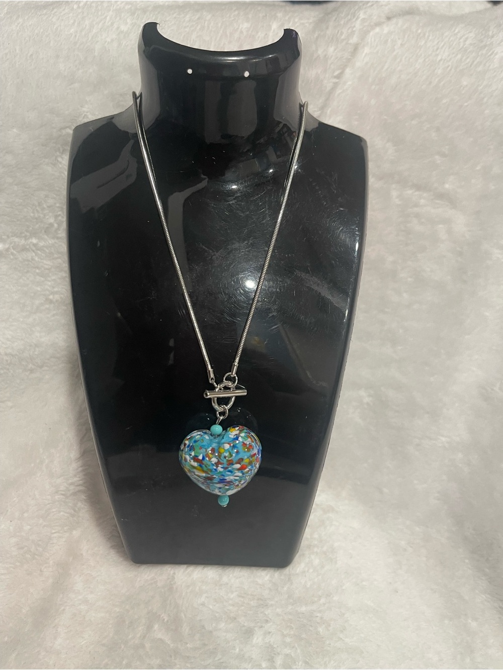 Murano-Style Multicolor Glass Heart Pendant Necklace